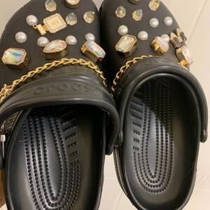 Brand New Black Customized CROCS with Jeweled Chains & Gems